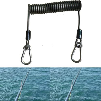 Retractable Tool Lanyard, Fishing Coiled Lanyard, Stainless Steel Inside Heavy Duty Fishing Safety Rope Extension Cord Tether, for Deep Sea Fishing Tools Rod Kayak Paddles, with Carabiner -2Pcs