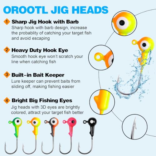Fishing Jig Head Hooks Set, 20/40pcs Assorted Painted Round Jig Heads with Big Eyes 3/8 1/4 1/8 1/16 1/32oz Crappie Jig Heads for Bass Trout Walleye Freshwater Saltwater Fishing - style: 1/8oz-40pcs