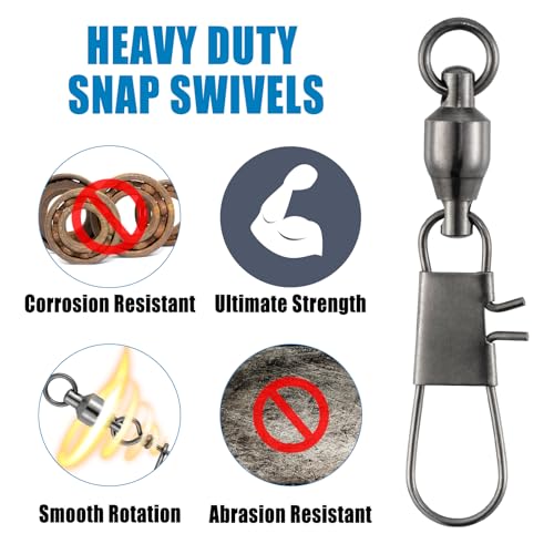 Dr.Fish 30 Pack Ball Bearing Snap Swivels, Swivels Fishing Tackle with Safety Interlock Snap Saltwater Freshwater Stainless Fishing Clips Clasp Leader Line Hook Sinker Connector - size: #1-22LB-1"