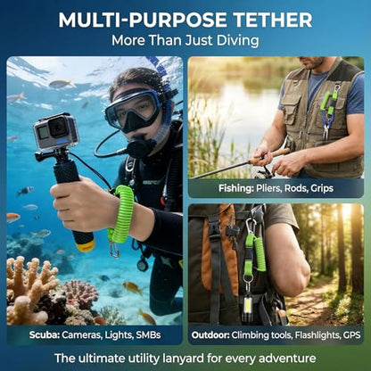 Scuba Diving Lanyard - Underwater Camera Lanyard, Anti-Loss Retractable Gear Tether with Quick-Release Buckle Clip - color: Green
