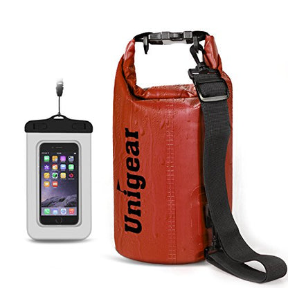 Unigear Dry Bag Waterproof, 2L/5L/10L/20L/30L/40L Floating and Lightweight Bags for Kayaking, Boating, Fishing, Swimming and Camping with Waterproof Phone Case - color: Red, size: 10L
