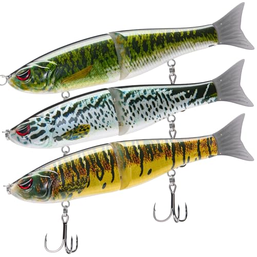 Bassdash SwimShad Glide Baits Jointed Swimbait Bass Pike Salmon Trout Muskie Fishing Lure,3-Pack - color: Largemouth Bass +Blue Mackerel +Yellow Mackerel, size: 7in/2.2oz