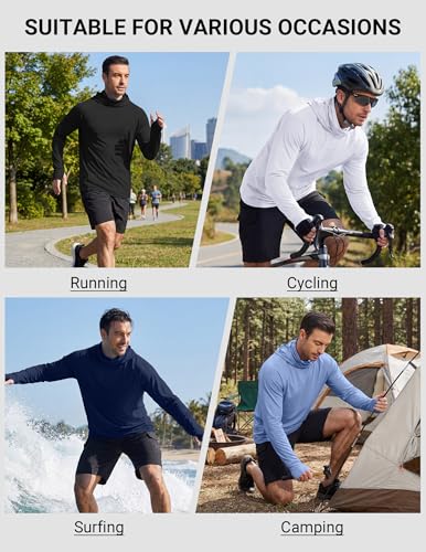 COOFANDY Mens UPF 50+ Sun Protection Hoodie with Mask Lightweight Long Sleeve SPF Fishing Shirts UV Hiking Running Rash Guard - color: Navy Blue, size: Small
