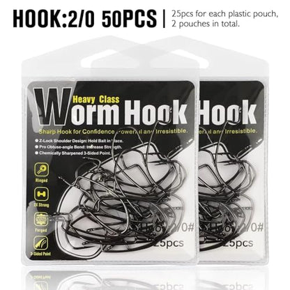 Dovesun EWG Offset Worm Hooks for Bass Fishing 100PCS/50PCS Texas Rig Hooks for Freshwater Saltwater 1# 1/0 2/0 3/0 4/0 - color: 2/0 * 50PCS
