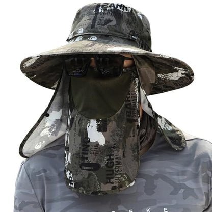 Sun Hat Unisex Face Coverage Shield Neck Flap Cap Garden Lawn Work Sports Hiking Fishing Hats - color: Armygreen Graffiti