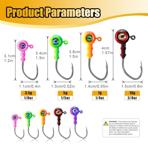 Round Jigs Heads for Fishing, 3D Eyes Ball Head Hooks with Stacked Cone Keeper, 1/8oz 1/5oz 1/4oz 3/8oz Crappie Jig Heads for Bass Fishing Trout Crappie Panfish Walleye - size: 1/5oz(5g)-30PCS