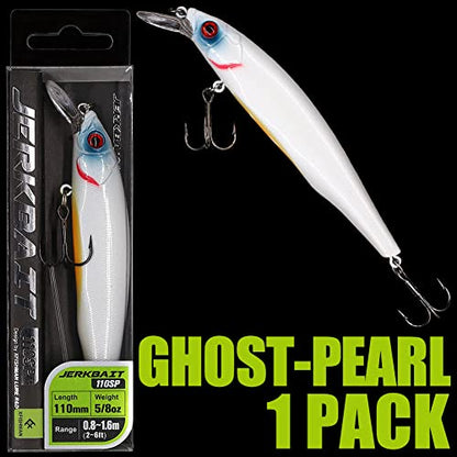 XFISHMAN Jerkbait Kit - Minnow Lure - Suspending - Bass, Smallmouth Bass, Walleye, Largemouth Bass - 1 Piece - color: Ghost-Pearl, size: 110mm（4-3/8"in）