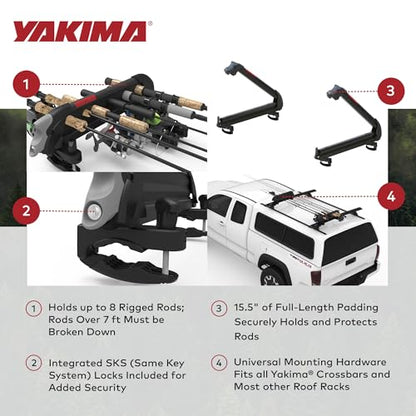 Yakima Fishing Pole Rod Car Rack Mount, ReelDeal 4 Ski & 2 Snowboard Holder w/ SKS Locks - Heavy-Duty and Portable Vehicle Storage Accessories for Travel Organization