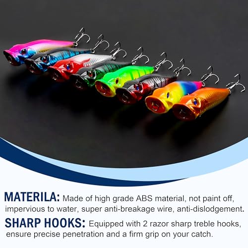 Popper Fishing Lures Kit,8pcs Saltwater Popper Lures Hard Baits Bass Fishing Lures Floating Lures Pencil Poppers Swimbaits for Bass Trout Walleye Freshwater Saltwater