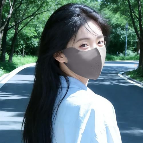 3D Ice Silk Cooling Sun Protection Face Mask, Breathable Cycling Mask with Adjustable Ear Loops, Reusable Summer Face Cover - color: Deep Grey