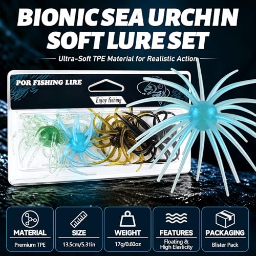 6 Pcs Soft Urchin Lures Fishing Saltwater Slow Floating Lures for Bass Trout Crappie - color: 5.31in/0.60oz