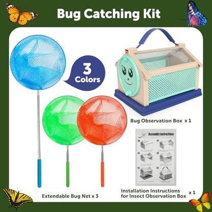 Kids Bug Catcher, Bug Catching Set with Butterfly Net, Insect Toys Collection Box, Insect Habitat, Kids Adventure Set Outdoor Toys-Nature Exploration Set for Kids 3+ Years - color: Insect Catching Kit