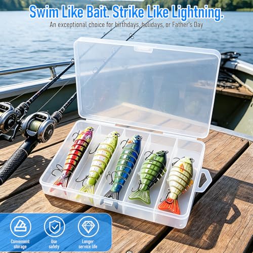 Slow Sinking Fishing Lures, 5Pcs Multi-Jointed Swim Baits for Freshwater & Saltwater, 7/8 Segmented Hard Lures, Heavy-Duty Fiber Jointed Glide Baits for Bass Musky Trout Crappie Pike