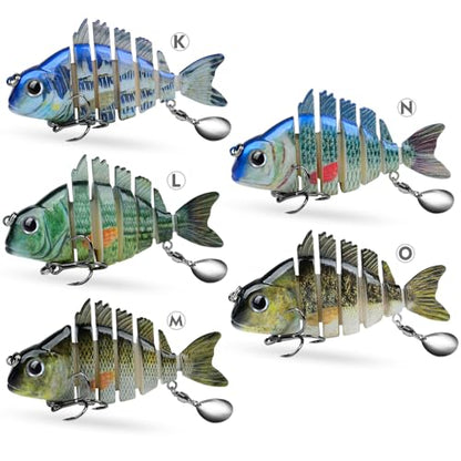 Crankbait Fishing Lure Pike Muskie Lures Lifelike Multi Jointed Swimbait Segement Hard Minnow Bait Treble Hook - color: HS078KLMON-5pcs/set