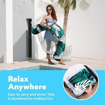 SLOOSH Inflatable Pool Floats Adult,Lounge Chair Adult with Plant Pattern,Floating Water Hammock,Blow up Pool Noodles Rafts for Relaxing Swimming Party Summer Water Beach Lake Fun - color: Green