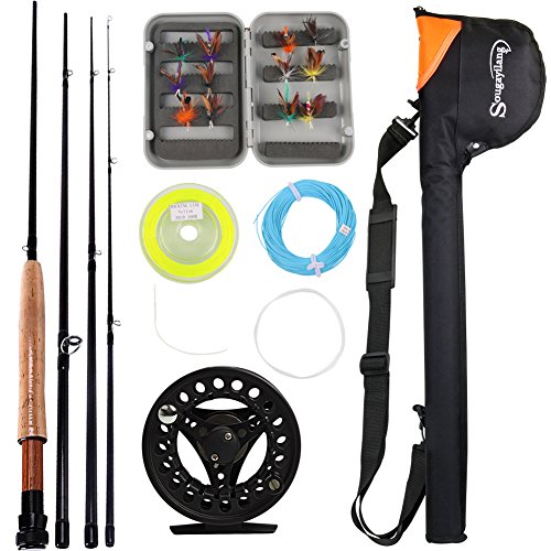 Sougayilang Saltwater Freshwater Fly Fishing Rod with Reel Combo Kit - color: B: Black Kits with Bag