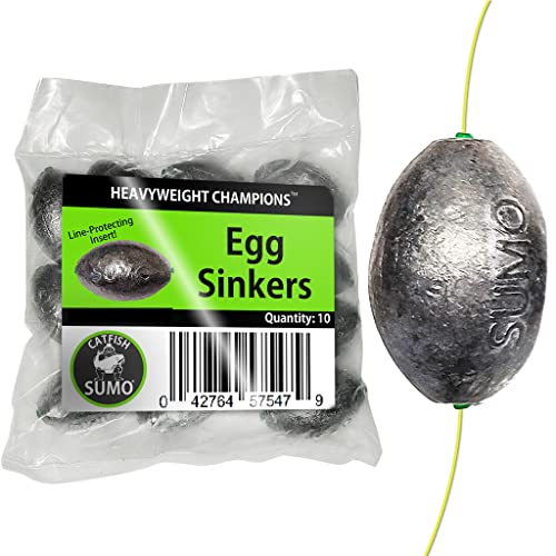 Catfish Sumo Egg Lead Sinker Weights with Line-Protecting Inserts to Guard Against Damage (1-8oz) - size: 1oz, style: 10-pack