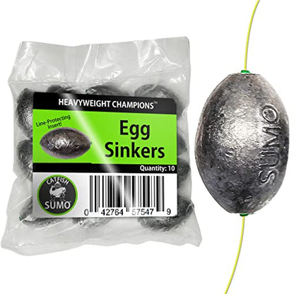 Catfish Sumo Egg Lead Sinker Weights with Line-Protecting Inserts to Guard Against Damage (1-8oz) - size: 4oz, style: 10-pack