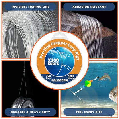20lb-70lb 100knots Pre-Tied Dropper Loop Fishing Rig, 18" Spacing, 5.5" Loop Size, Ideal for Saltwater & Freshwater Fishing - size: 30LB-100knots