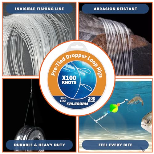 20lb-70lb 100knots Pre-Tied Dropper Loop Fishing Rig, 18" Spacing, 5.5" Loop Size, Ideal for Saltwater & Freshwater Fishing - size: 30LB-100knots