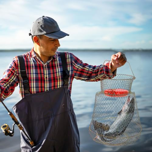 Bekith 2 Pack Galvanized Steel Wire Fish Basket, Collapsible Fishing Basket, Portable Wire Fish Basket Outdoor Use
