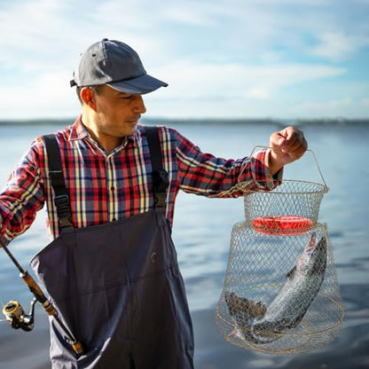 Bekith 2 Pack Galvanized Steel Wire Fish Basket, Collapsible Fishing Basket, Portable Wire Fish Basket Outdoor Use