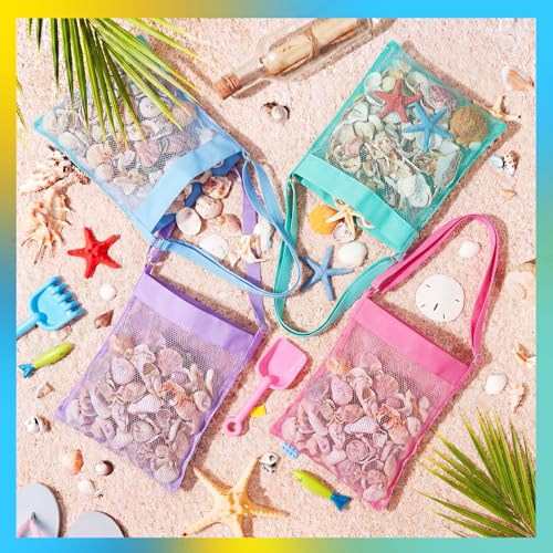 VioraWhite 2 Pcs Extra Large 14 x 16inch Clam Mesh Chum Beach Bags for Seashells Clams Treasures Sand Away Foldable Shell Collection Bags with Adjustable Straps (Purple,Blue) - color: Purple,Blue