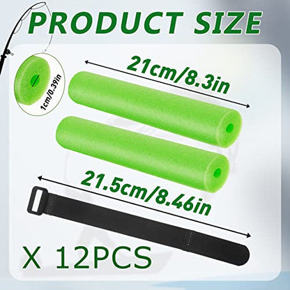 12 Pieces Fishing Rod Floats Fishing Pole Floats Kayak Gear with 24 Hook and Loop Straps for Boats Accessories