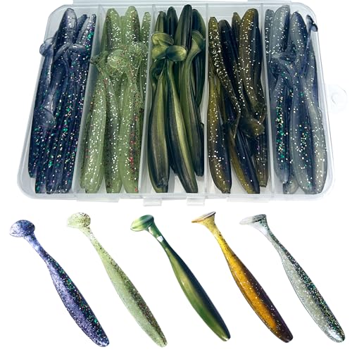 Fishing Soft Plastic Lures, Paddle Tail Swim Baits for Bass Fishing,Paddle Tail Swimbaits for for Bass Trout Walleye Lures, 30/50pcs Soft Plastic Baits with Box - color: B:2.75in/0.077oz-50pcs