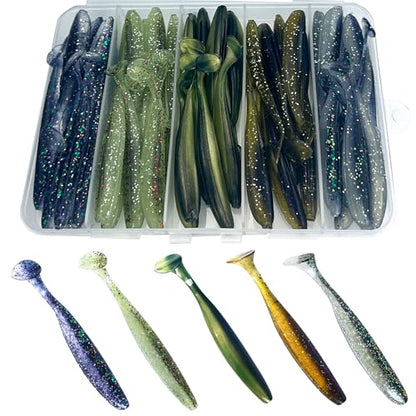 Fishing Soft Plastic Lures, Paddle Tail Swim Baits for Bass Fishing,Paddle Tail Swimbaits for for Bass Trout Walleye Lures, 30/50pcs Soft Plastic Baits with Box - color: B:2.75in/0.077oz-50pcs