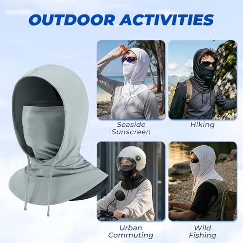 ROCKBROS Cooling Balaclava Face Mask 3 in 1 Full Face Mask for Summer with Ear Loops Neck Gaiter Sun UV Protection - color: Lightgray*2