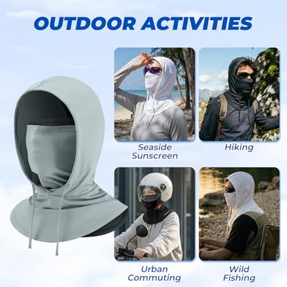 ROCKBROS Cooling Balaclava Face Mask 3 in 1 Full Face Mask for Summer with Ear Loops Neck Gaiter Sun UV Protection - color: Lightgray*3