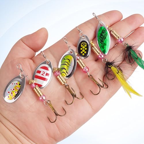 Fishing Lures Spinnerbait Kit Rooster Bait Tail Fishing Lures Inline Spinner Baits Bass Salmon Trout Spoon Hard Metal Spinnerbaits for Saltwater Freshwater - style: 5pcs-(2.2"-2.36")-(0.13oz)
