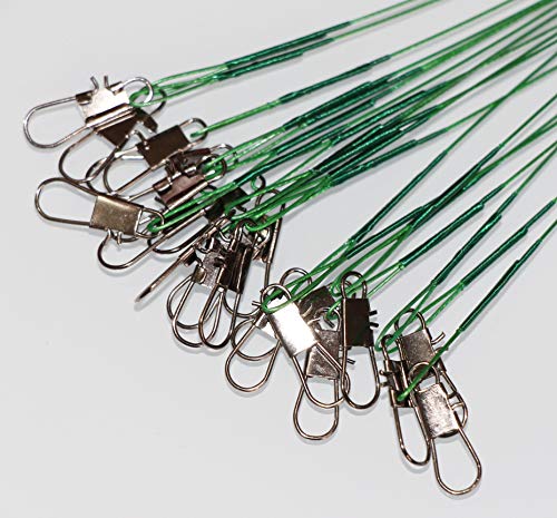50pcs Fishing Wire Leaders Heavy Duty Nylon-Coated Fishing Line Wire Leaders with Swivels and Snaps 6inch Black/Green/Silver - color: 50pcs green, size: 6 inch