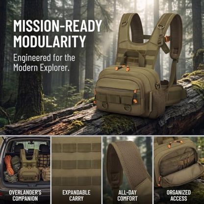 Fly Fishing Backpack Vest, Lightweight Nylon Tackle Chest Pack with Multiple Storage Pockets (Khaki)