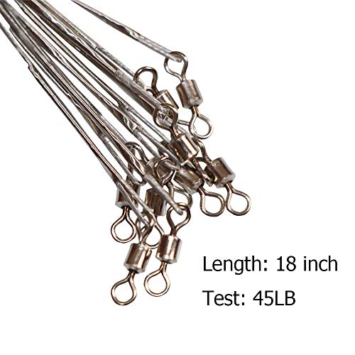 10pcs Fishing Wire Leaders Heavy Duty Nylon-Coated Fishing Line Wire Leaders with Swivels and Snaps 18inch, 45LB - color: 10pcs silver