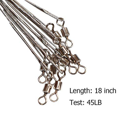 10pcs Fishing Wire Leaders Heavy Duty Nylon-Coated Fishing Line Wire Leaders with Swivels and Snaps 18inch, 45LB - color: 10pcs silver