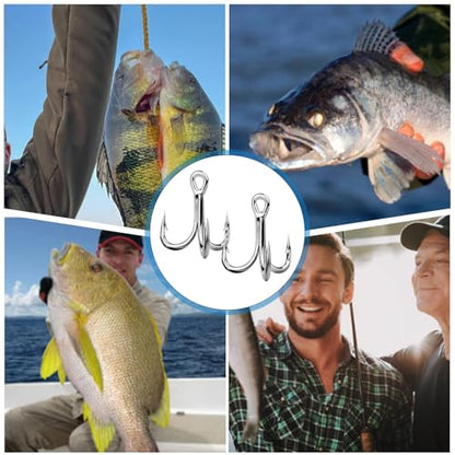 9KM DWLIFE Treble Hooks 4X High Carbon Steel Triple Hooks Fishing Hooks for Big Salmon Trout Bluefish Catfish Hooks 10 pcs - color: Silver, size: 16#