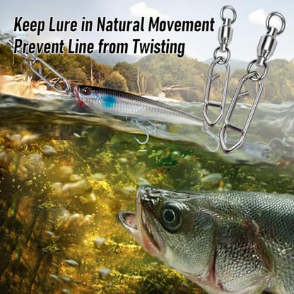 Alwonder 30-Pack Fishing Speed Clips Quick Change Snap Swivels, Ball Bearing Swivel Power Clips Fishing Snap Swivels Freshwater Saltwater Crankbait Popper Lures Quick Snaps Connectors Tackle - size: Size 3+M (71LB) 30pcs