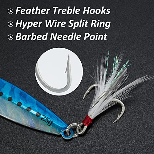 Dr.Fish 5 Pack Metal Jigging Spoon Saltwater Fishing Jigs Spoons Lures Casting Vertical Diamond Jig Lures Freshwater Bass Striper Mackerel Halibut - color: Long Casting Jig, size: 2oz-Hook #4