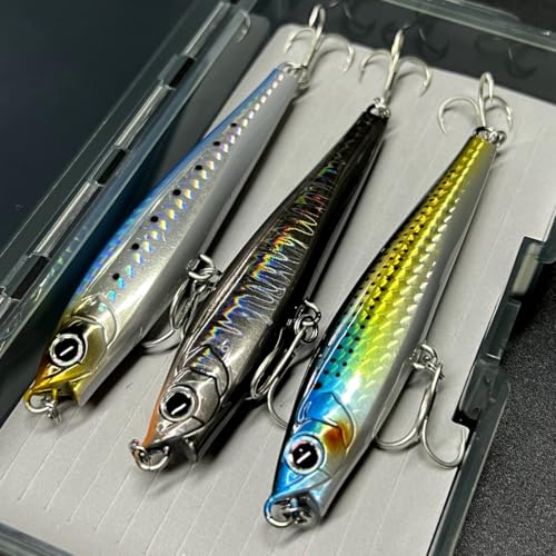 Ocean Fishing Minnow Lures 3pcs | High-Index Plastic Jerkbait Swimbaits for Bass & Trout - color: AH1038A-4'' 1.3oz