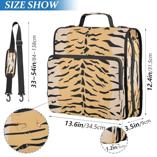 Tigers Stripe Brown Zipper Binder Bag 3 Ring with Shoulder Strap Zippered Binder Fits 13 Inch Laptop File Folder Document Organizer for College Office Supplies - color: Tigers Stripe Brown