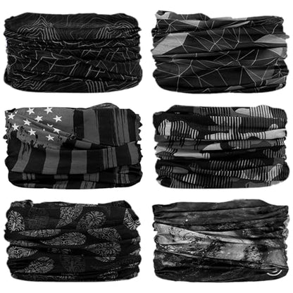 Neck Gaiter for Men Women Headwear Bandana Head Wrap Face Scarf Mask Cover Warmer Balaclava-Seamless & Versatile - color: A-6pcs-black Style 2