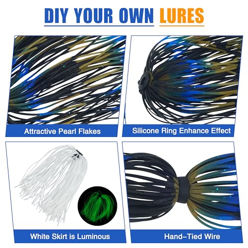 Spinnerbait Skirts Jig Skirts Bass Fishing Jigs Replacement Skirt Silicone 50 Strands Umbrella DIY Fishing Lures Rubber Skirt for Spinnerbaits Buzzbaits Squid Jig Baits Lures - style: 24pcs