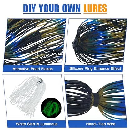 Spinnerbait Skirts Jig Skirts Bass Fishing Jigs Replacement Skirt Silicone 50 Strands Umbrella DIY Fishing Lures Rubber Skirt for Spinnerbaits Buzzbaits Squid Jig Baits Lures - style: 18pcs