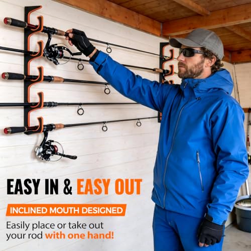 PLUSINNO H5P Fishing Rod Holder, Wall & Ceiling Mount Fishing Pole Holders for Garage, Fishing Rod Rack Holds 5/10/20 Rods, Combos & Fishing Nets - color: 2 Pack hold up 10 rods