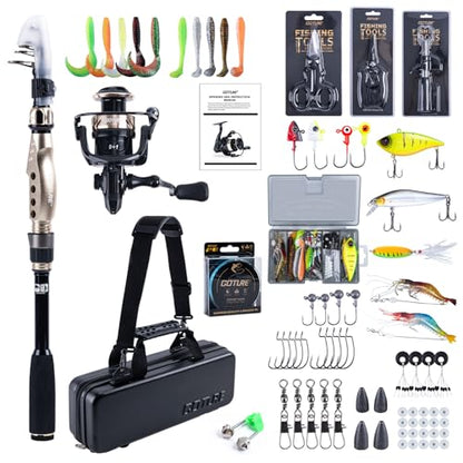 GOTURE Telescopic Fishing Rod and Reel Combos, Carbon Fiber Travel Fishing Pole, 9+1 BB Spinning Reel, Saltwater Freshwater Fishing Gear Kit with Braided Line, Lures, Carrier Bag for Bass Trout - color: 1 Rod & 1 Reel Spinning Fishing Combo - PC Fishing T