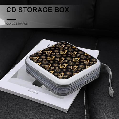 Hard Plastic DVD Case Gold Freemasonry Freemason Logo Black Portable Zipper CD Cases Holder Easy to Carry and Organize CDs and DVDs, 40 Capacity - color: color774