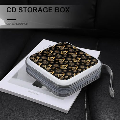 Hard Plastic DVD Case Gold Freemasonry Freemason Logo Black Portable Zipper CD Cases Holder Easy to Carry and Organize CDs and DVDs, 40 Capacity - color: color774