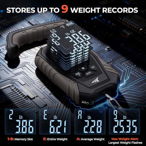KastKing Weighmaster Mechanical-Digital Fishing Scale, 120 lb Capacity, 2.5" Backlit Display, High-Precision Sensor, 9 Weight Memory, Temperature Detection, IPX6 Waterproof, Fishing Gifts - style: A: Black
